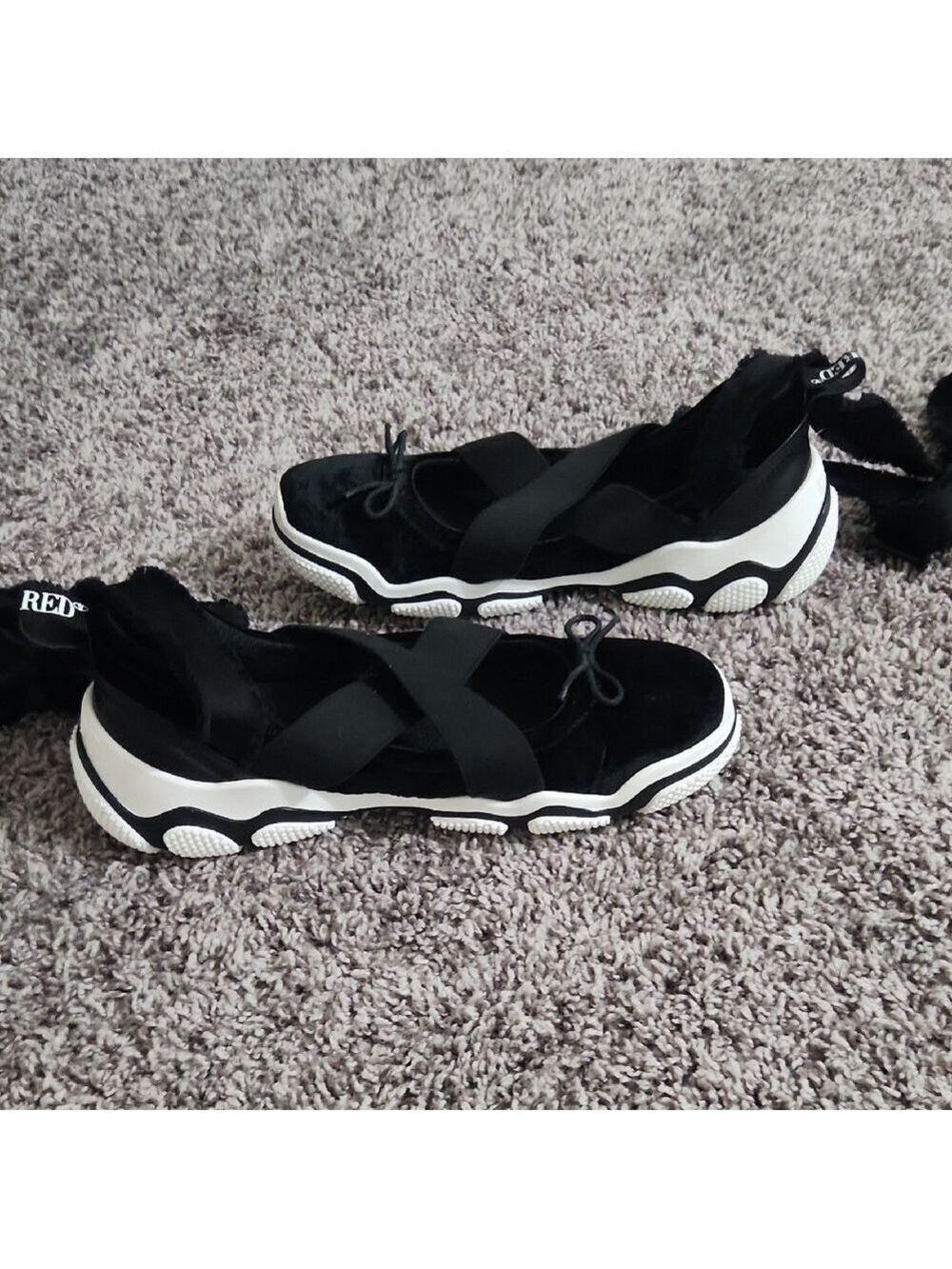 RED Valentino Black and White Chunky Sole Tie Ankle Ballerina Casual Sneakers